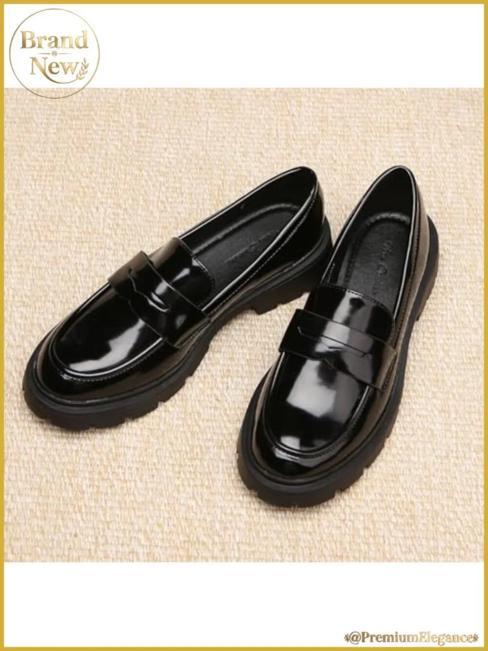 Chunky Platform Penny Loafers Patent PU Slip-On Work Office Shoes
